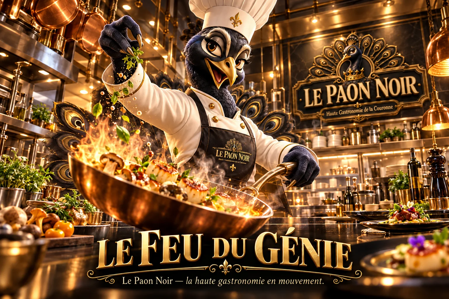 Publicité Le Paon Noir : Haute gastronomie en cuisine