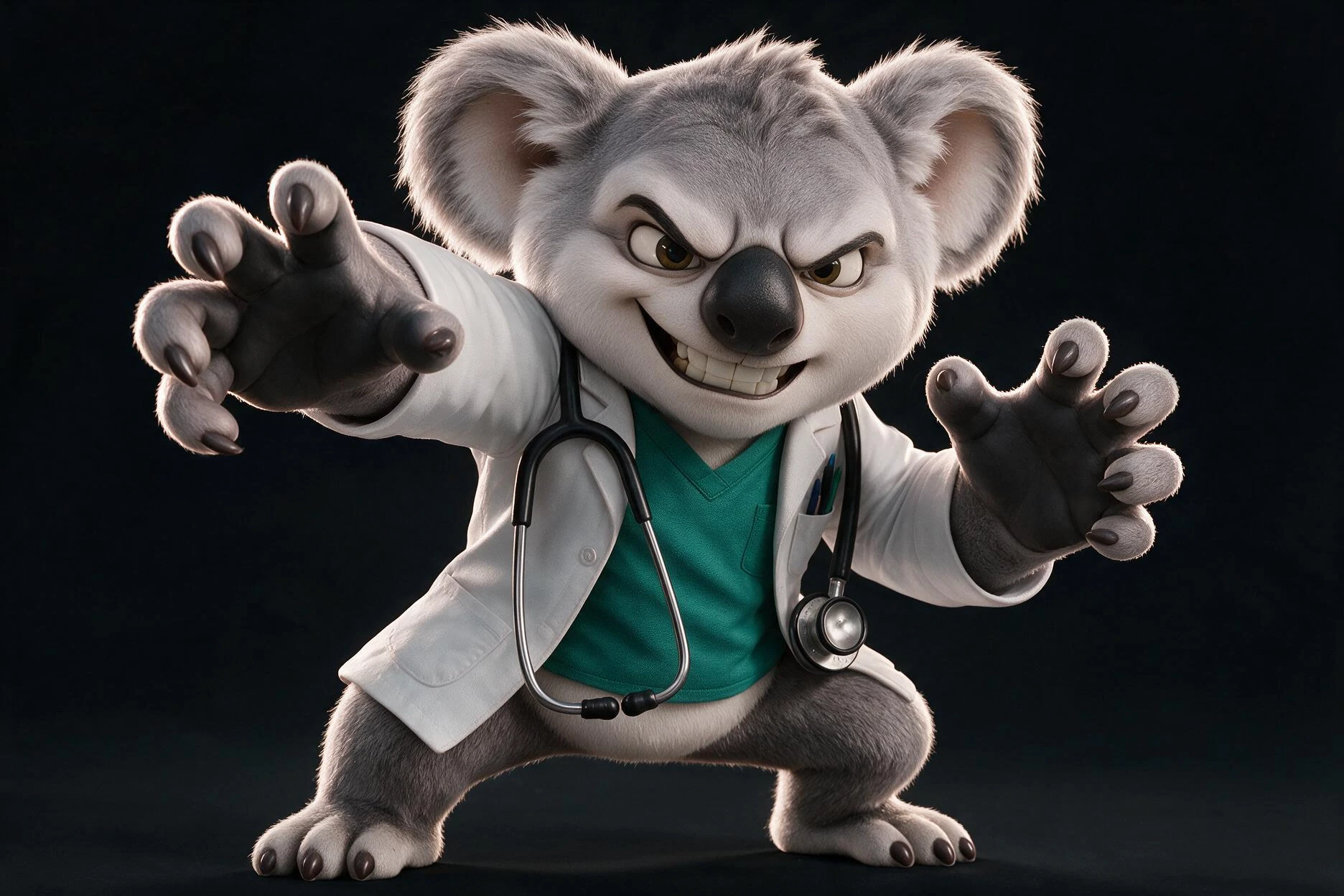 DOCTEUR SMILEY tend les bras vers l’objectif avec un large sourire