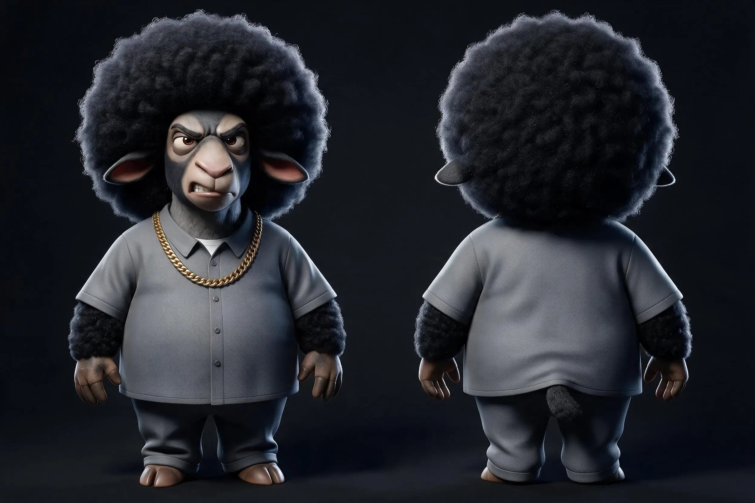 Planche de référence de WESS SIDE de face et de dos avec sa coiffure afro