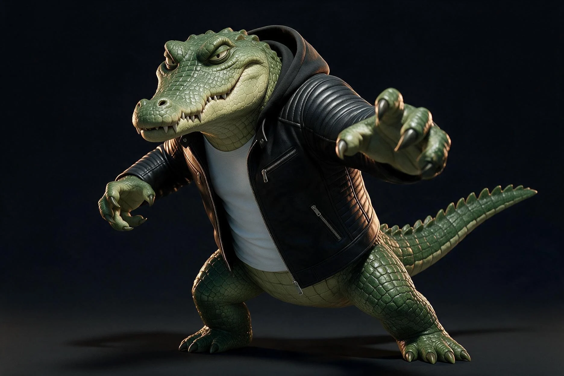 KROKOSS en posture d'action avec sa veste noire