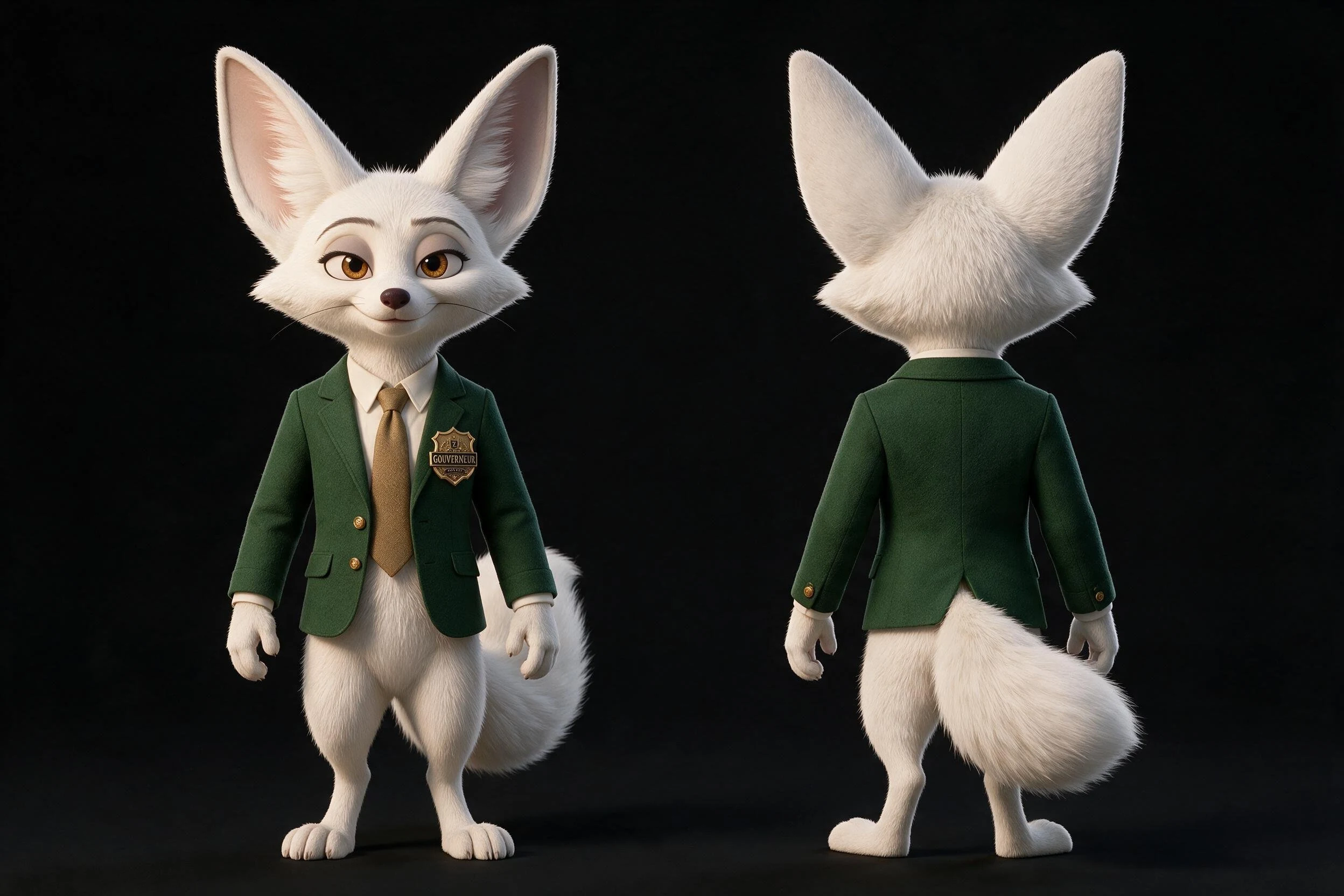 FINN NEXX présenté de face et de dos dans son costume vert