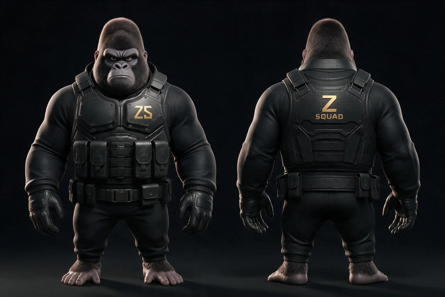 DJUMANJI de face et de dos dans son uniforme de la Z SQUAD