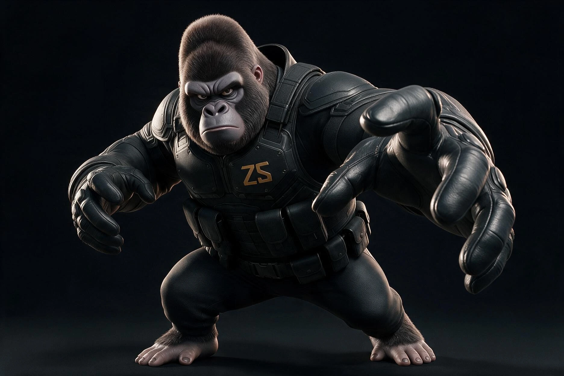 DJUMANJI en posture d’intervention dans son uniforme de la Z SQUAD