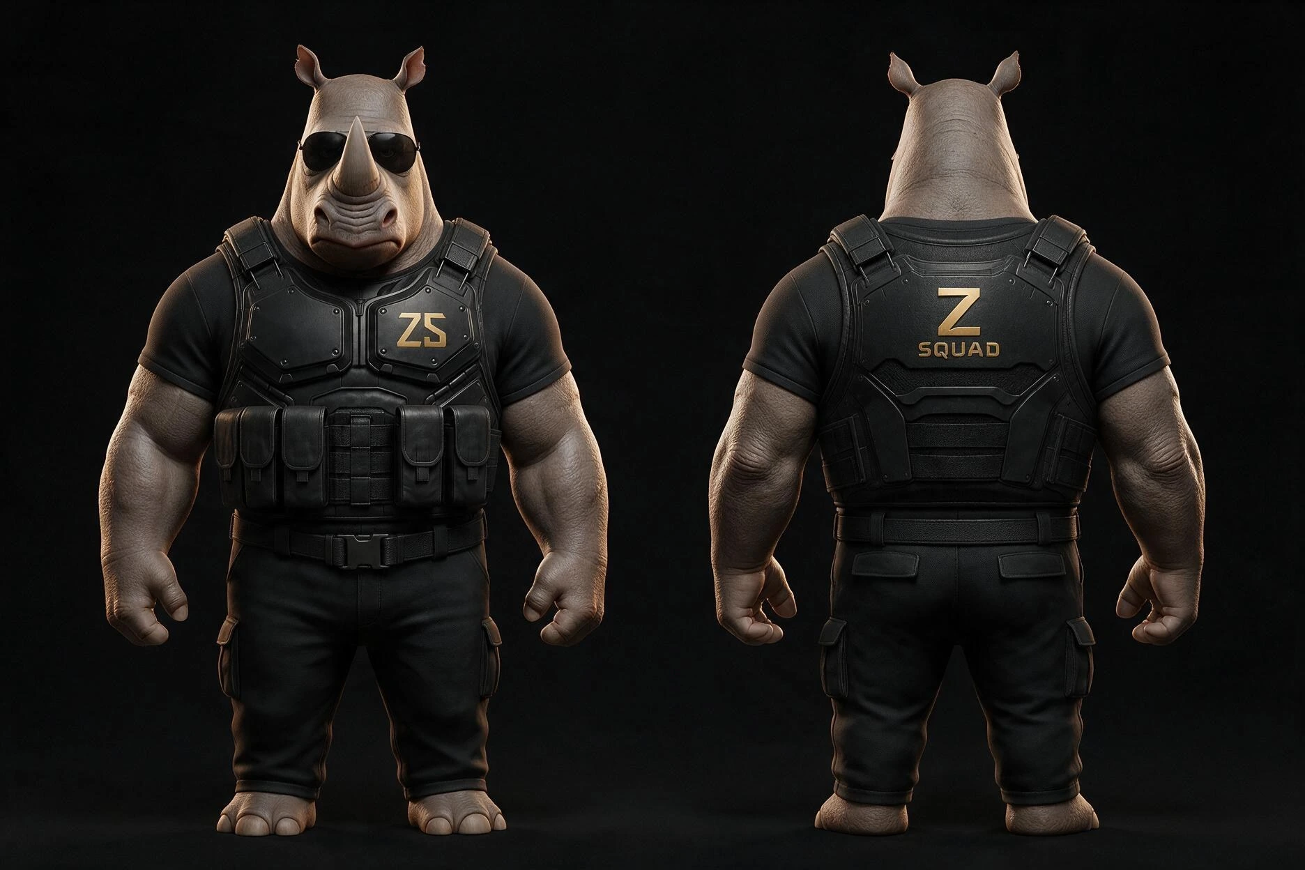 RENO de face et de dos dans son uniforme de la Z SQUAD
