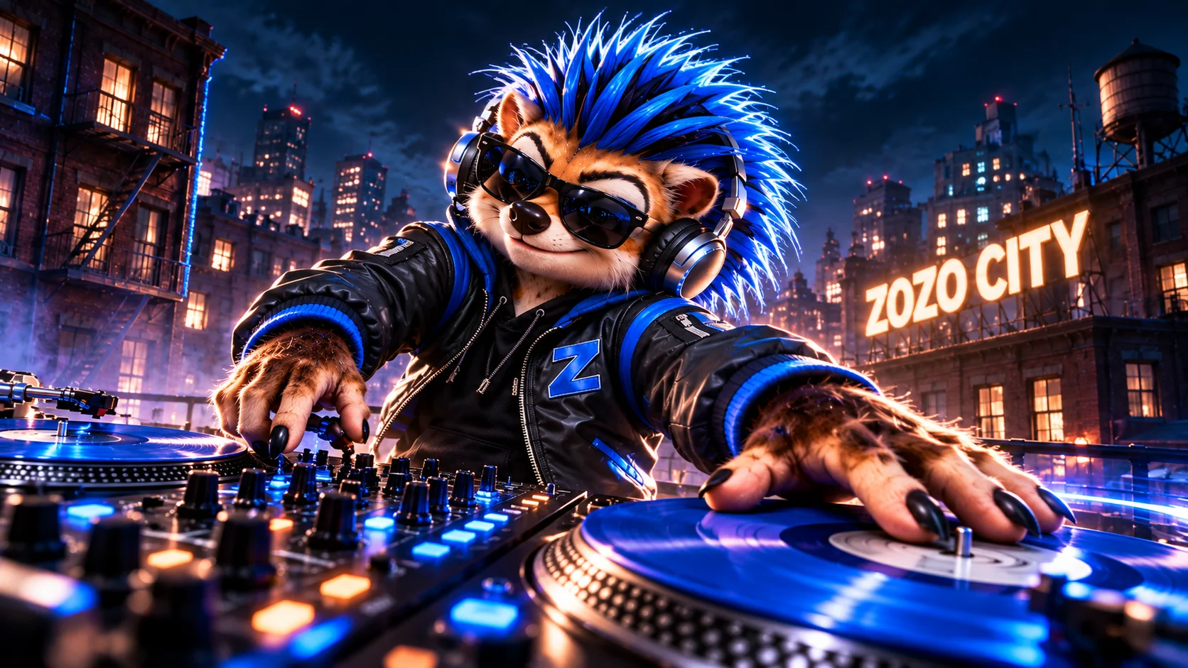 SPUTNIK mixe des vinyles sur un toit de ZOZO CITY, casque sur les oreilles