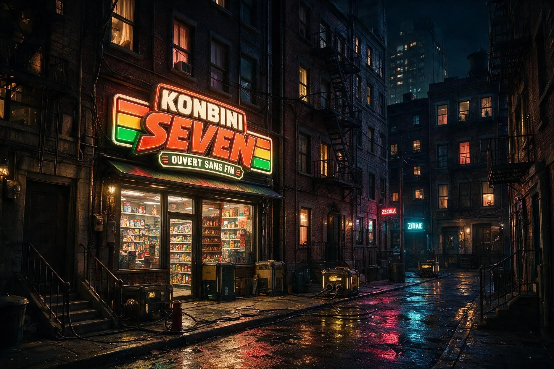 Le commerce de nuit Konbini Seven alimenté par des batteries Electric Quantic dans La Grande Faille
